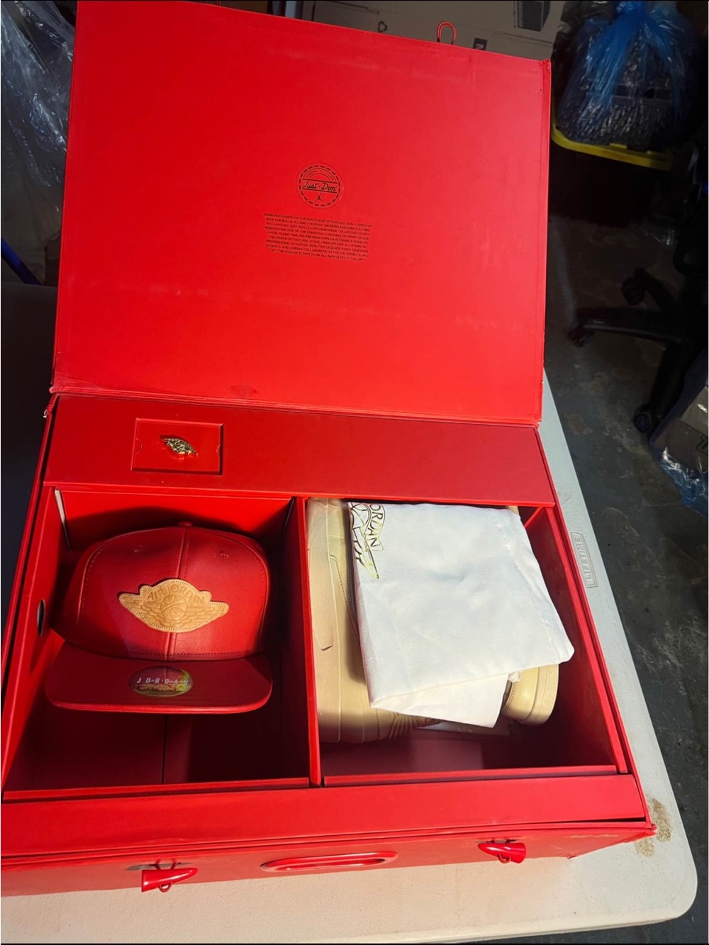 Jordan Red Leather Snapback Hat with Gold Patch